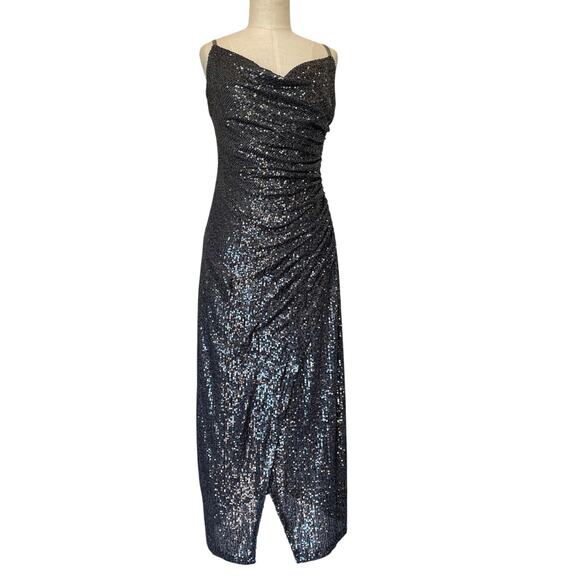 Laundry Shelli Segal  maxi dress size 10 y2k fairy black sequin mesh sparkle VTG - Picture 8 of 9